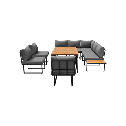 Livsip 8 Seater Outdoor Dining Sofa Set with Side Table Grey-Outdoor Dining Set-PEROZ Accessories