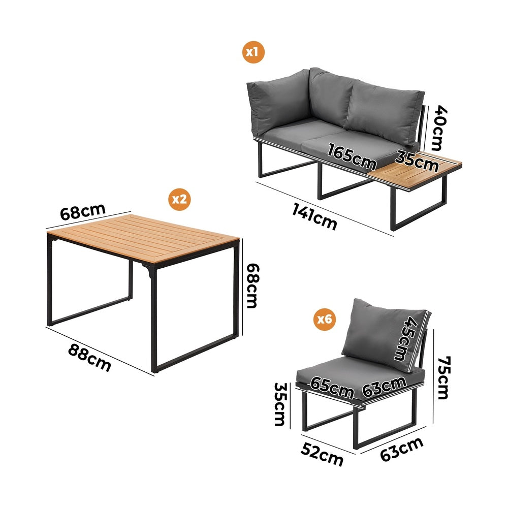 Livsip 8 Seater Outdoor Dining Sofa Set with Side Table Grey-Outdoor Dining Set-PEROZ Accessories