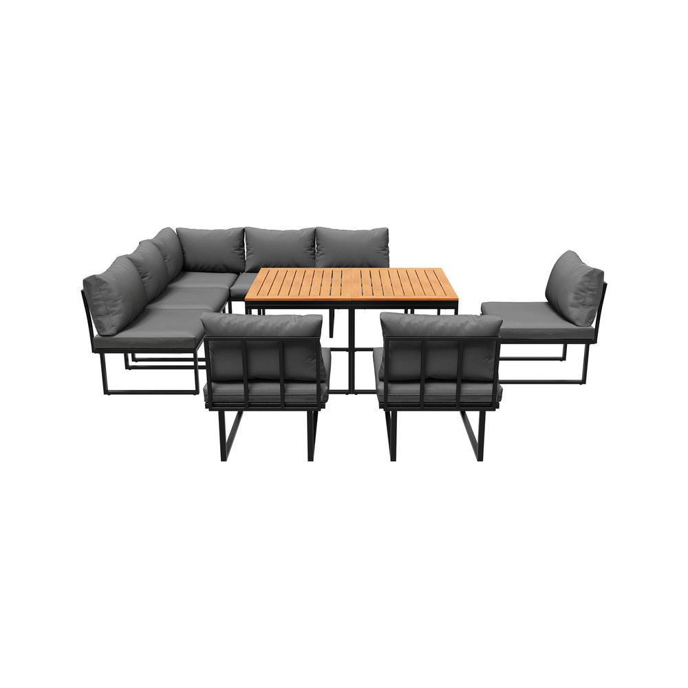 Livsip 8 Seater Outdoor Dining Sofa Set with Side Table Grey-Outdoor Dining Set-PEROZ Accessories