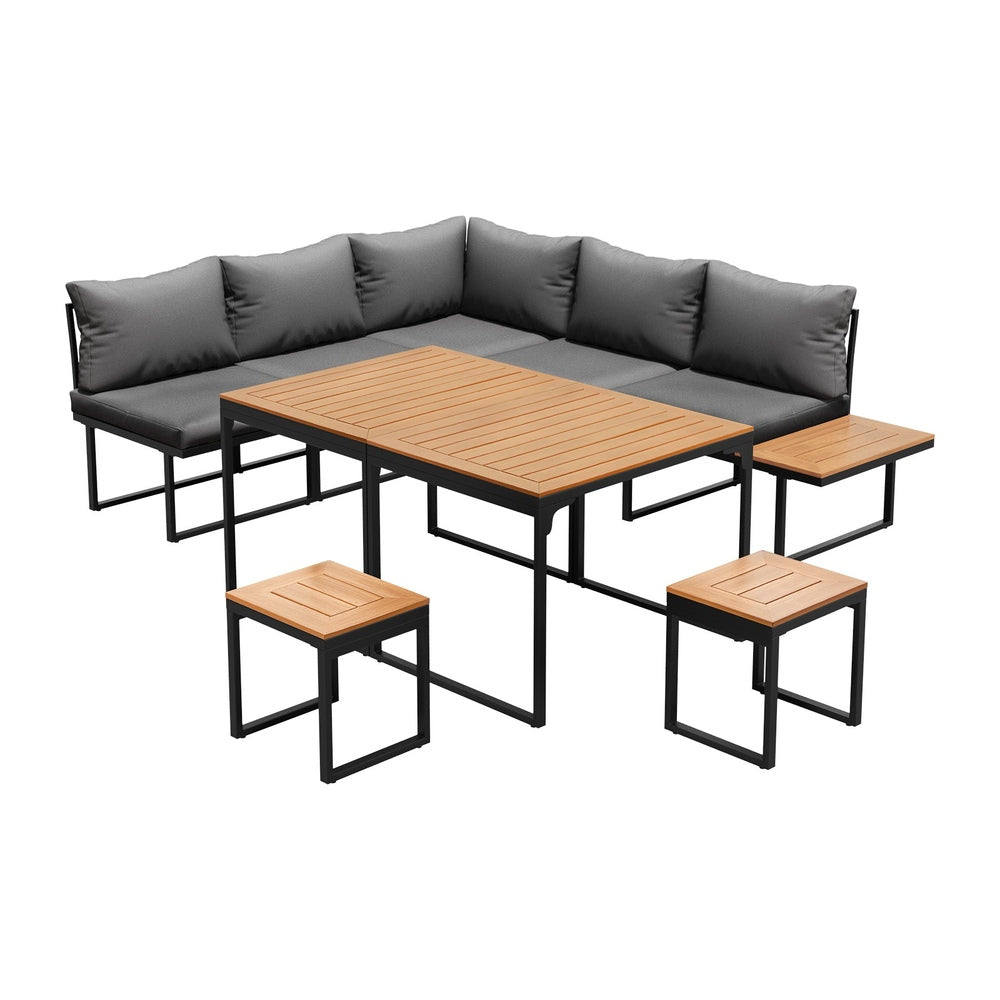 Livsip 7 Seater Outdoor Dining Set Sofa Lounge Patio Table Stool Grey-Outdoor Dining Set-PEROZ Accessories