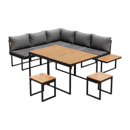 Livsip 7 Seater Outdoor Dining Set Sofa Lounge Patio Table Stool Grey-Outdoor Dining Set-PEROZ Accessories