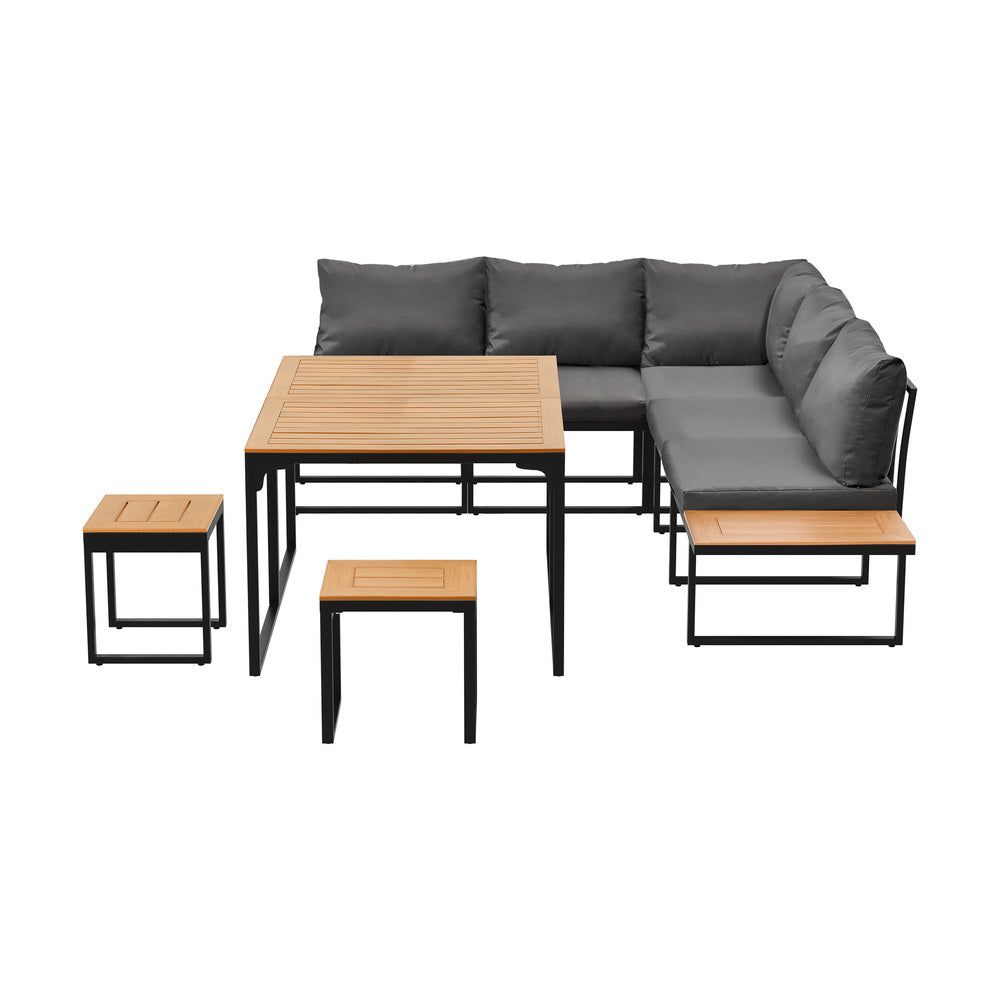 Livsip 7 Seater Outdoor Dining Set Sofa Lounge Patio Table Stool Grey-Outdoor Dining Set-PEROZ Accessories