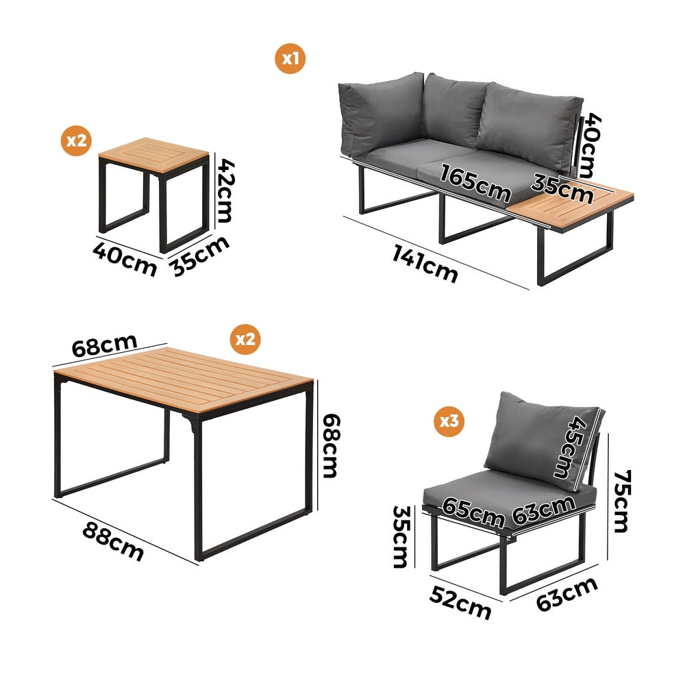 Livsip 7 Seater Outdoor Dining Set Sofa Lounge Patio Table Stool Grey-Outdoor Dining Set-PEROZ Accessories