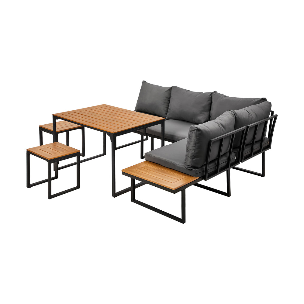 Livsip 6 Seater Outdoor Dining Sofa Set Lounge Furniture Grey-Outdoor Dining Set-PEROZ Accessories