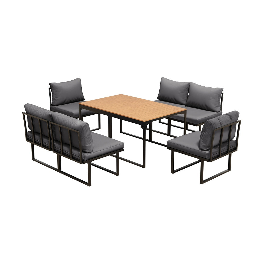 Livsip 6 Seater Outdoor Dining Sofa Set with Cushions Grey-Outdoor Dining Set-PEROZ Accessories