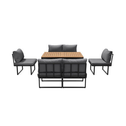 Livsip 6 Seater Outdoor Dining Sofa Set with Cushions Grey-Outdoor Dining Set-PEROZ Accessories