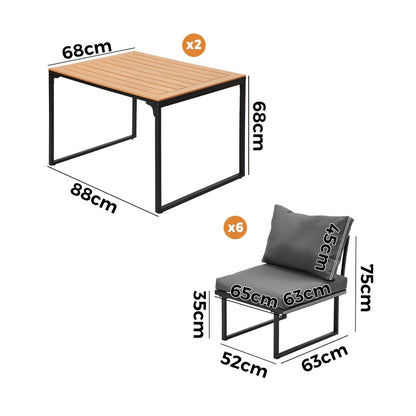 Livsip 6 Seater Outdoor Dining Sofa Set with Cushions Grey-Outdoor Dining Set-PEROZ Accessories