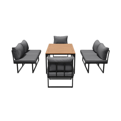 Livsip 6 Seater Outdoor Dining Sofa Set with Cushions Grey-Outdoor Dining Set-PEROZ Accessories