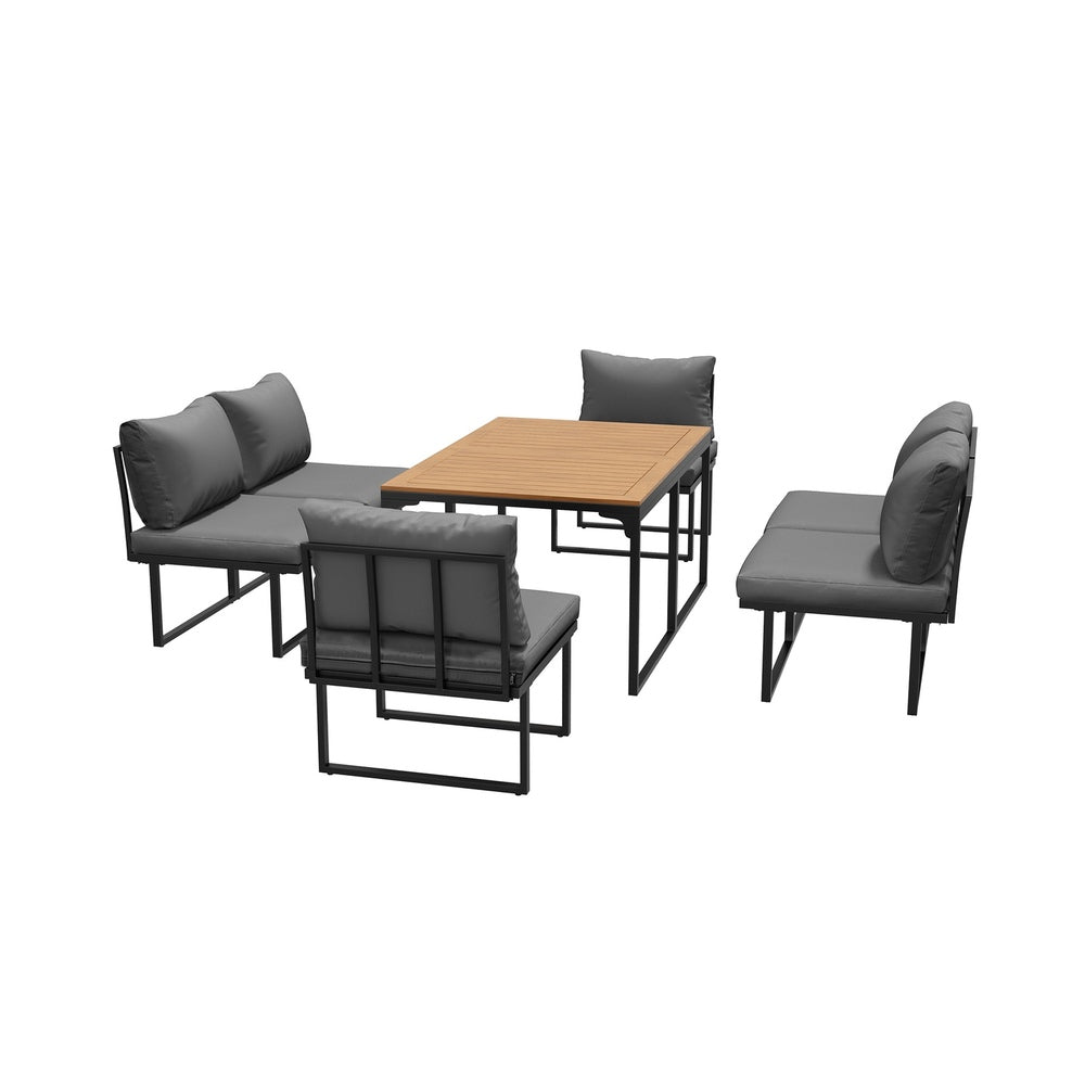 Livsip 6 Seater Outdoor Dining Sofa Set with Cushions Grey-Outdoor Dining Set-PEROZ Accessories