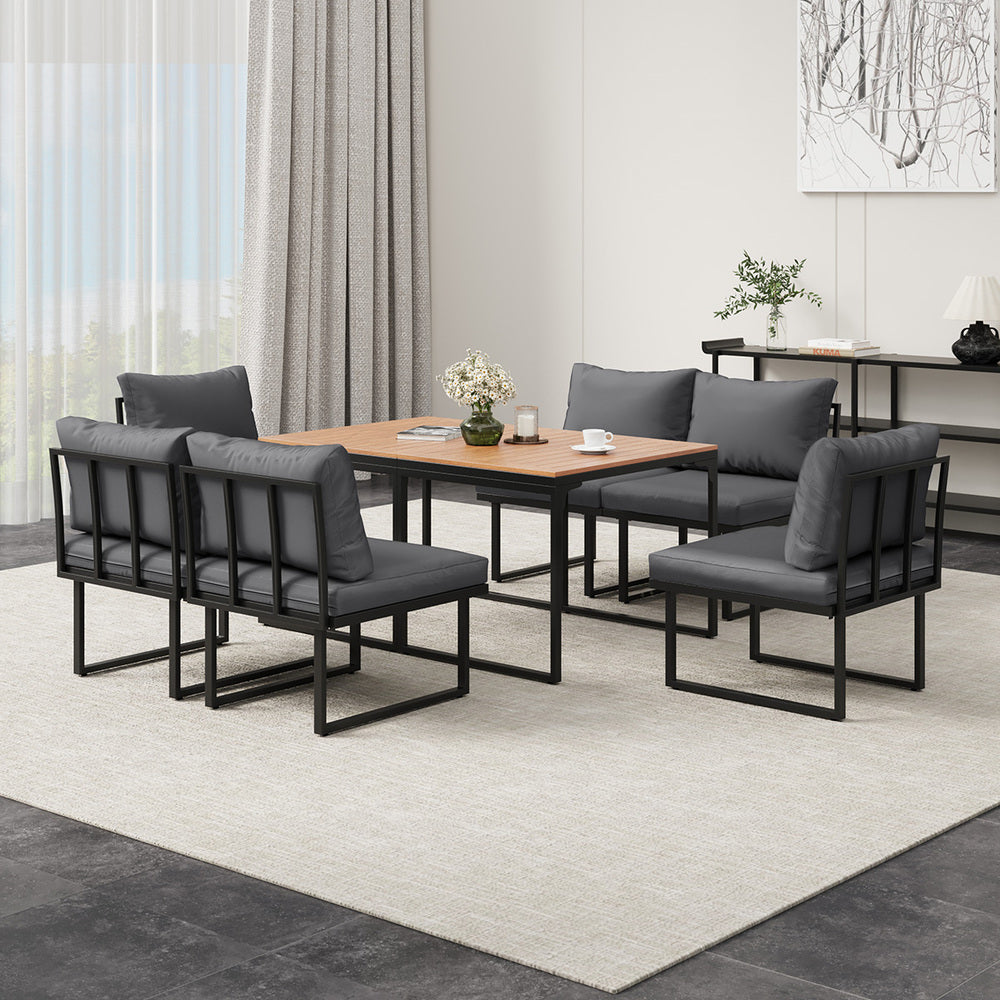 Livsip 6 Seater Outdoor Dining Sofa Set with Cushions Grey-Outdoor Dining Set-PEROZ Accessories