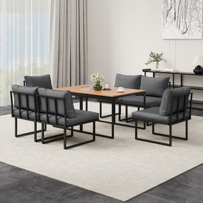 Livsip 6 Seater Outdoor Dining Sofa Set with Cushions Grey-Outdoor Dining Set-PEROZ Accessories