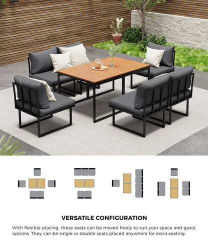 Livsip 6 Seater Outdoor Dining Sofa Set with Cushions Grey-Outdoor Dining Set-PEROZ Accessories