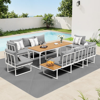 Livsip 8 Seater Outdoor Dining Set Sofa Side Table Furniture White-Outdoor Dining Set-PEROZ Accessories