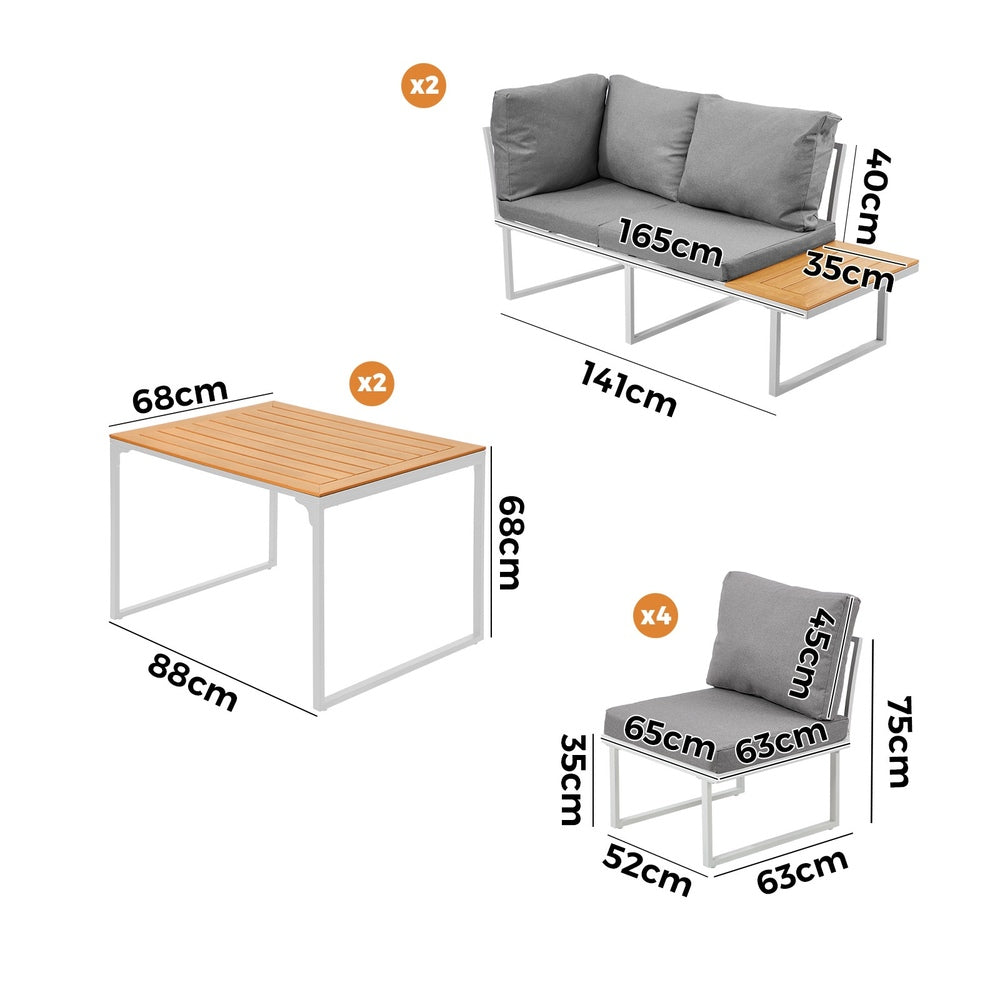 Livsip 8 Seater Outdoor Dining Set Sofa Side Table Furniture White-Outdoor Dining Set-PEROZ Accessories