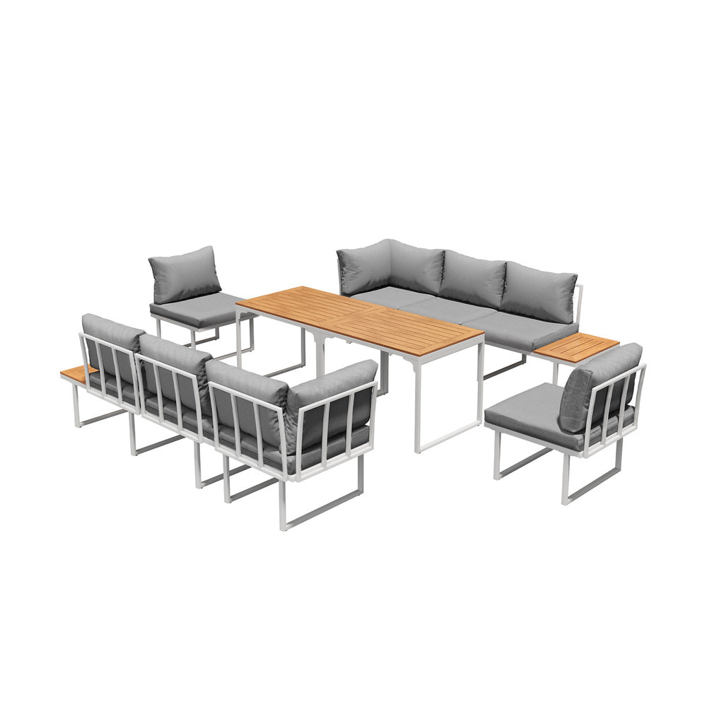 Livsip 8 Seater Outdoor Dining Set Sofa Side Table Furniture White-Outdoor Dining Set-PEROZ Accessories