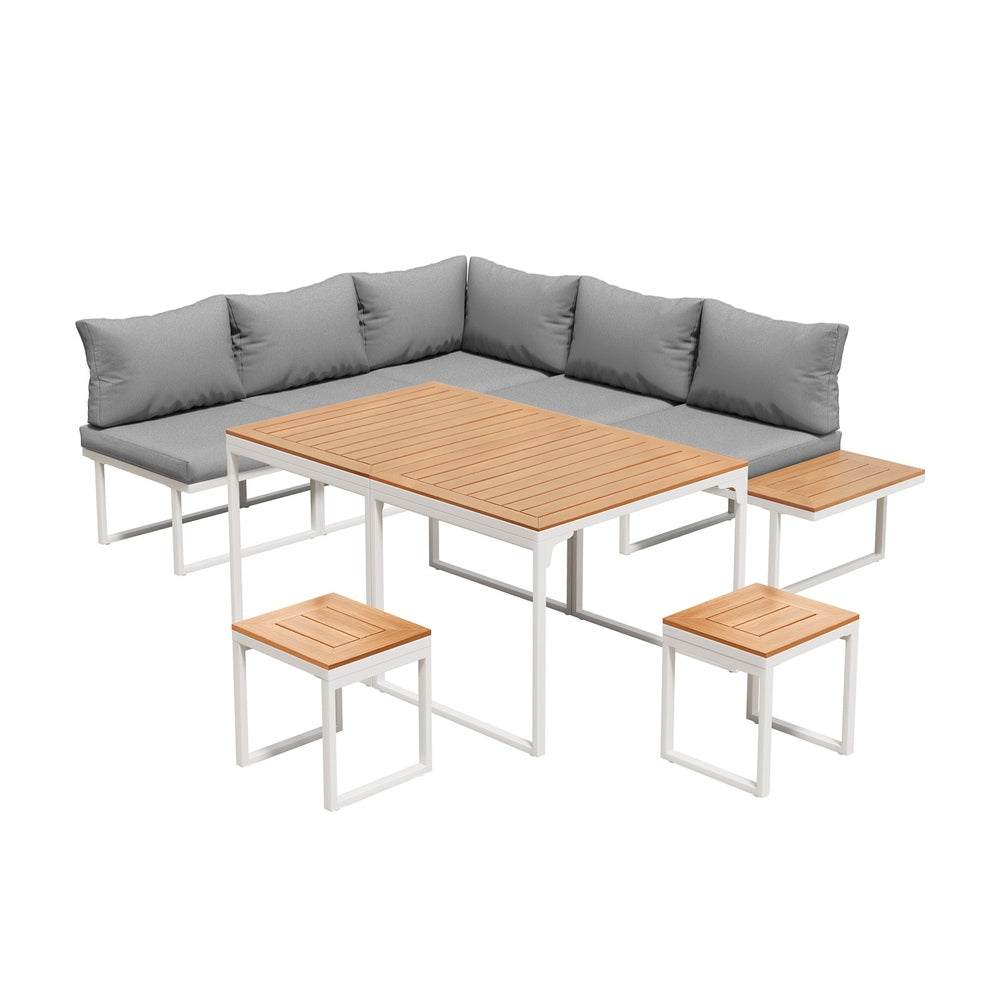 Livsip 7 Seater Outdoor Dining Set Sofa Lounge Patio Table Stool White-Outdoor Dining Set-PEROZ Accessories