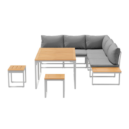 Livsip 7 Seater Outdoor Dining Set Sofa Lounge Patio Table Stool White-Outdoor Dining Set-PEROZ Accessories