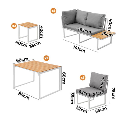Livsip 7 Seater Outdoor Dining Set Sofa Lounge Patio Table Stool White-Outdoor Dining Set-PEROZ Accessories