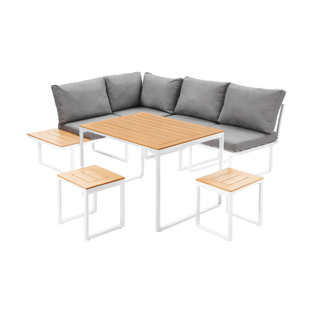 Livsip 6 Seater Outdoor Dining Sofa Set Lounge Furniture White-Outdoor Dining Set-PEROZ Accessories