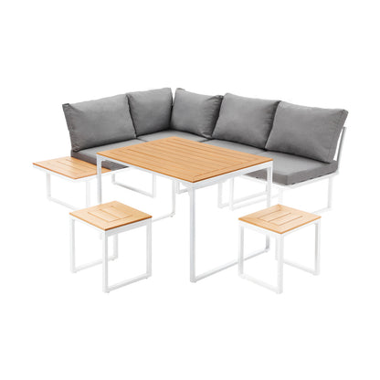 Livsip 6 Seater Outdoor Dining Sofa Set Lounge Furniture White-Outdoor Dining Set-PEROZ Accessories