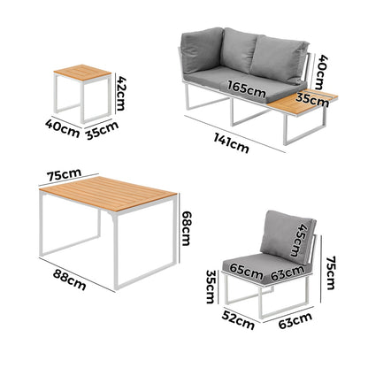 Livsip 6 Seater Outdoor Dining Sofa Set Lounge Furniture White-Outdoor Dining Set-PEROZ Accessories