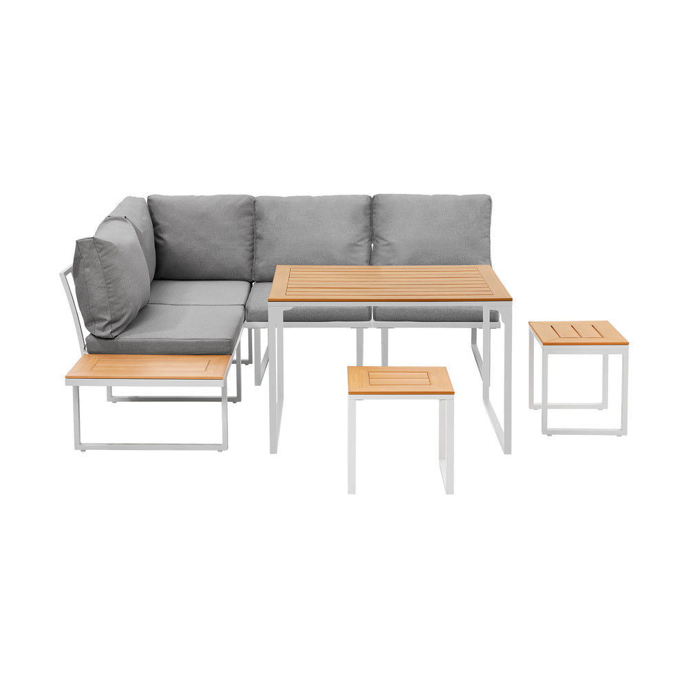 Livsip 6 Seater Outdoor Dining Sofa Set Lounge Furniture White-Outdoor Dining Set-PEROZ Accessories