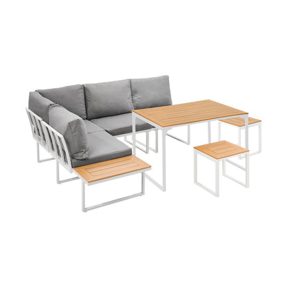 Livsip 6 Seater Outdoor Dining Sofa Set Lounge Furniture White-Outdoor Dining Set-PEROZ Accessories