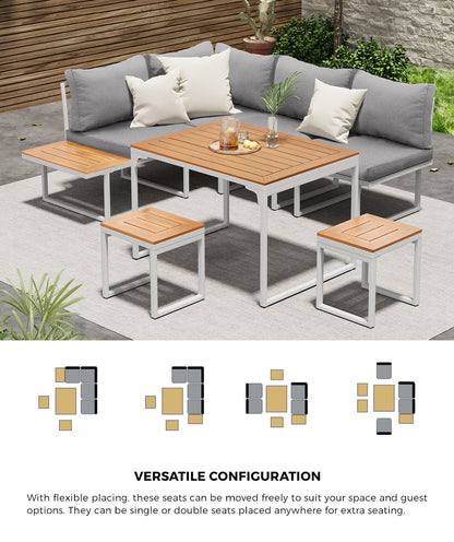 Livsip 6 Seater Outdoor Dining Sofa Set Lounge Furniture White-Outdoor Dining Set-PEROZ Accessories