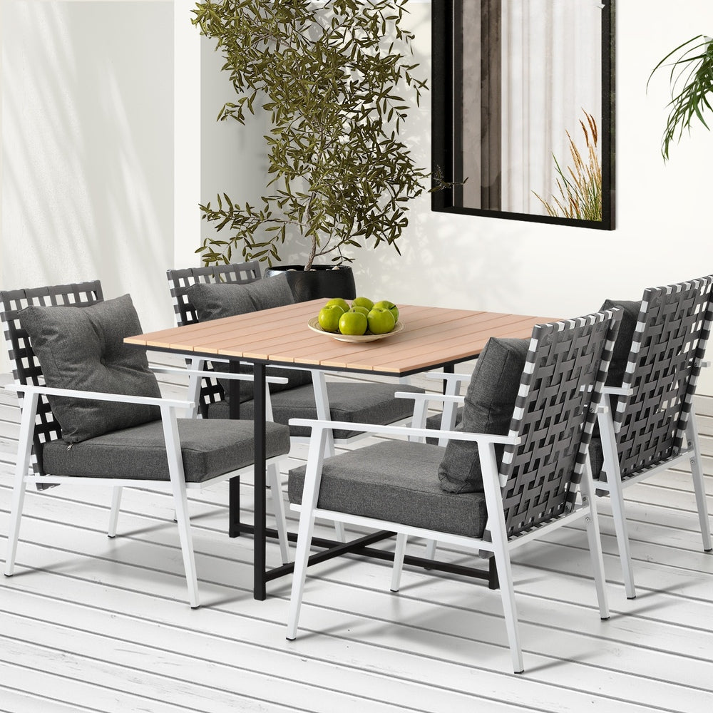 Livsip Outdoor Dining Set Rattan White Chairs Setting 5PC-Outdoor Dining Set-PEROZ Accessories