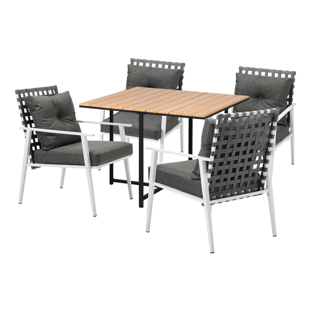 Livsip Outdoor Dining Set Rattan White Chairs Setting 5PC-Outdoor Dining Set-PEROZ Accessories