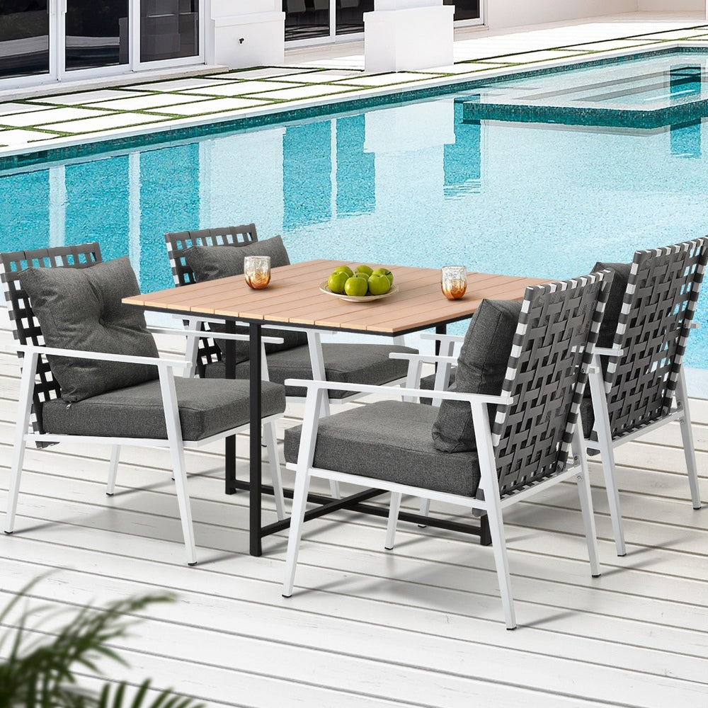 Livsip Outdoor Dining Set Rattan White Chairs Setting 5PC-Outdoor Dining Set-PEROZ Accessories