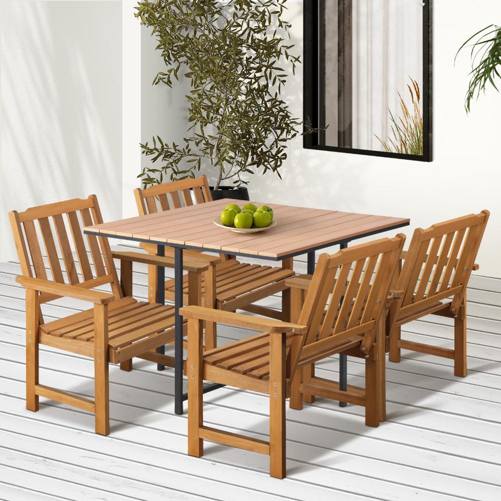 Livsip 4 Seater Outdoor Dining Set Table&amp;Wood Chairs-Outdoor Dining Sets-PEROZ Accessories