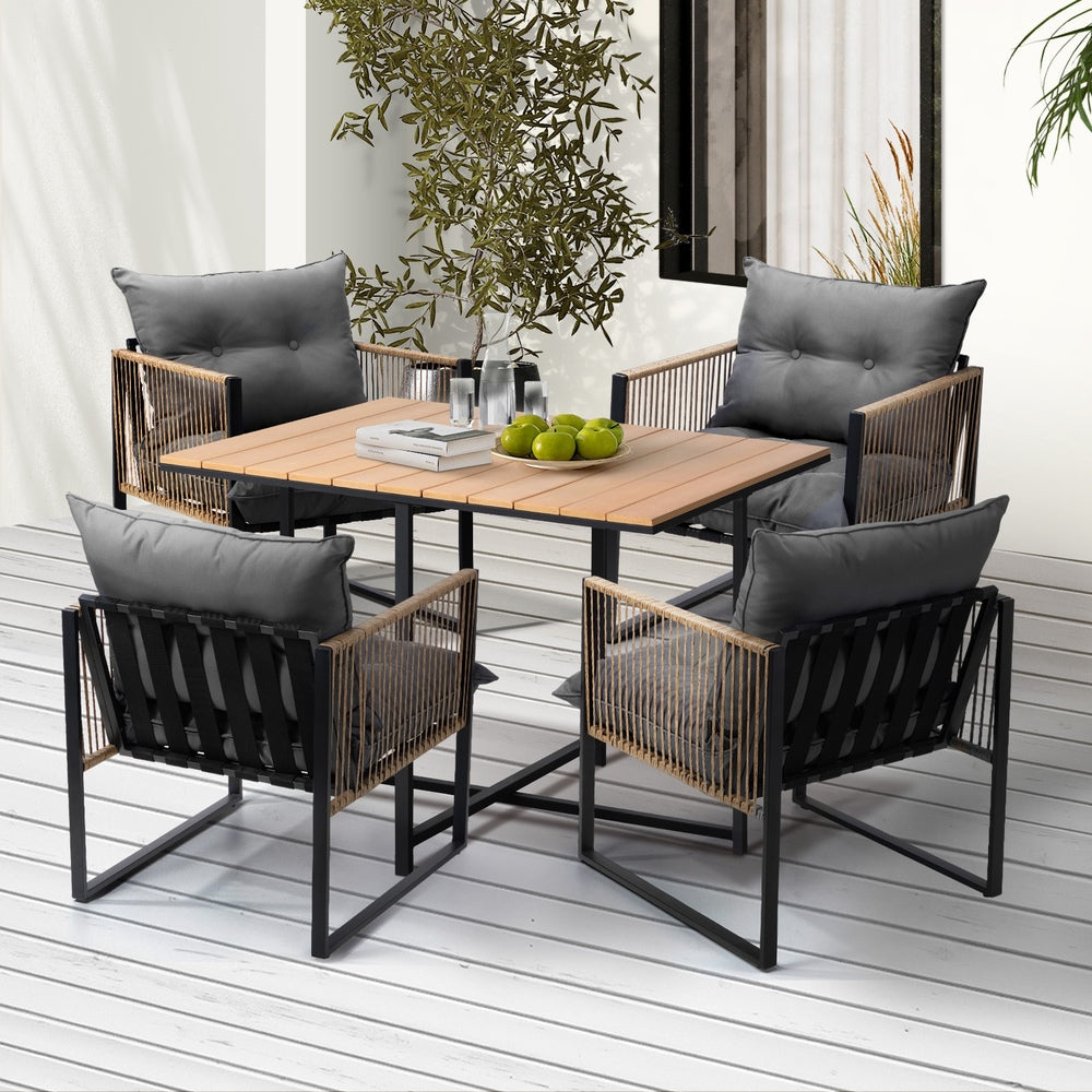 Livsip Outdoor Dining Set Wood-Plastic Table 4 Seater-Outdoor Dining Sets-PEROZ Accessories