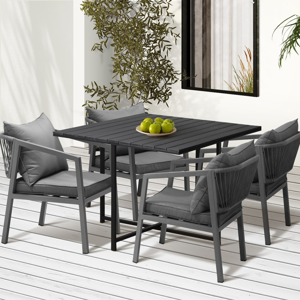 Livsip Outdoor Dining Set Garden Balck Table Setting 4 Seater-Outdoor Dining Set-PEROZ Accessories