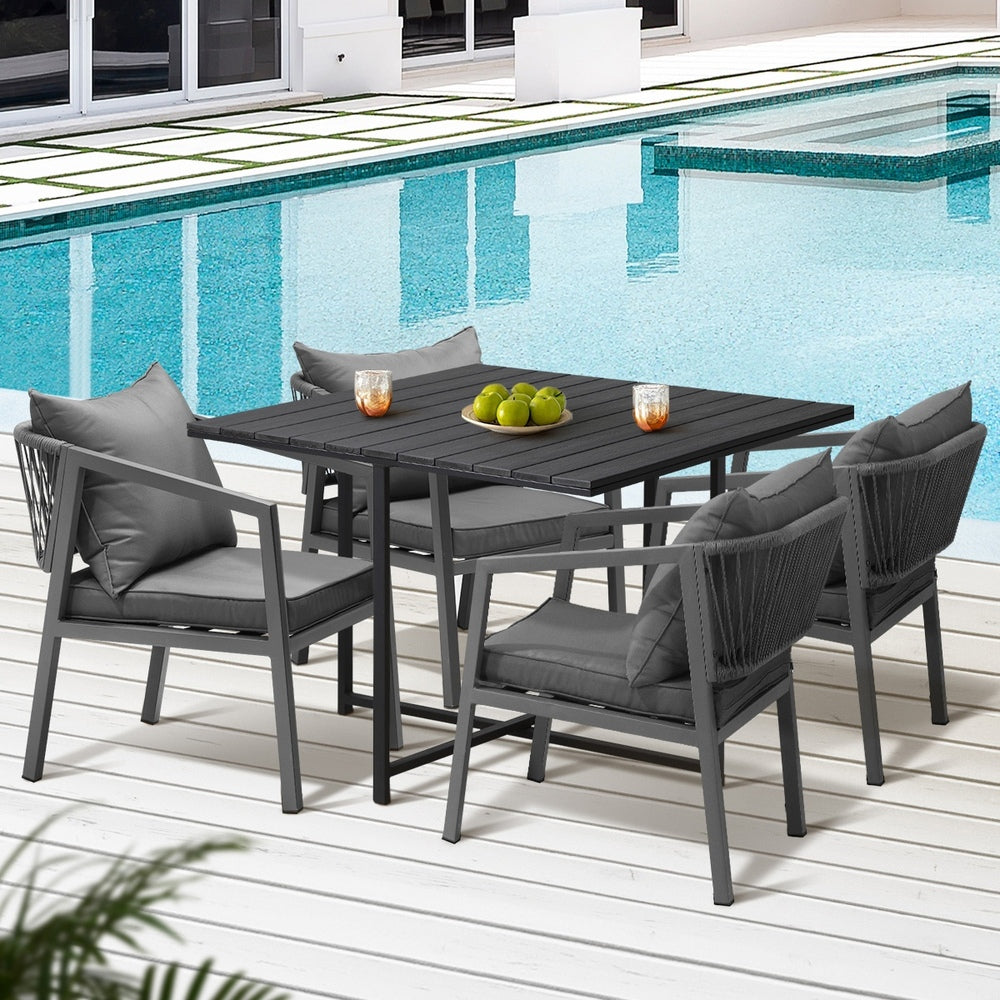 Livsip Outdoor Dining Set Garden Balck Table Setting 4 Seater-Outdoor Dining Set-PEROZ Accessories