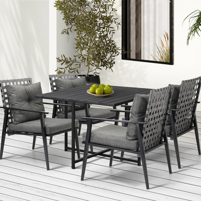 Livsip 5PCS Outdoor Dining Set Black Table and Rattan Chairs-Outdoor Dining Set-PEROZ Accessories