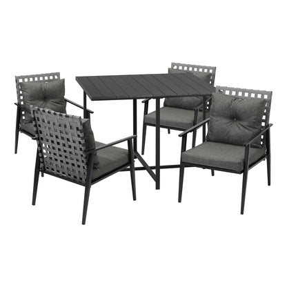 Livsip 5PCS Outdoor Dining Set Black Table and Rattan Chairs-Outdoor Dining Set-PEROZ Accessories