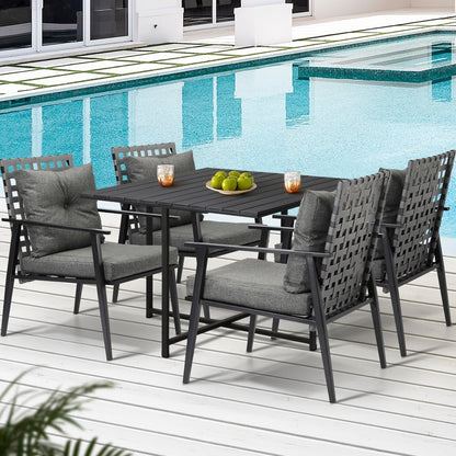 Livsip 5PCS Outdoor Dining Set Black Table and Rattan Chairs-Outdoor Dining Set-PEROZ Accessories