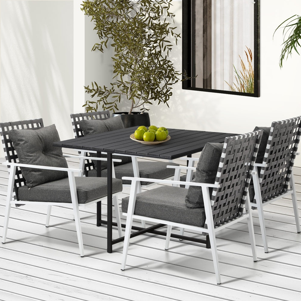 Livsip Outdoor Dining Set Balck Table Rattan White Chairs 5PC-Outdoor Dining Set-PEROZ Accessories