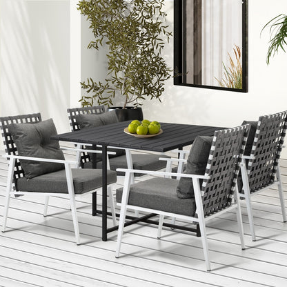 Livsip Outdoor Dining Set Balck Table Rattan White Chairs 5PC-Outdoor Dining Set-PEROZ Accessories