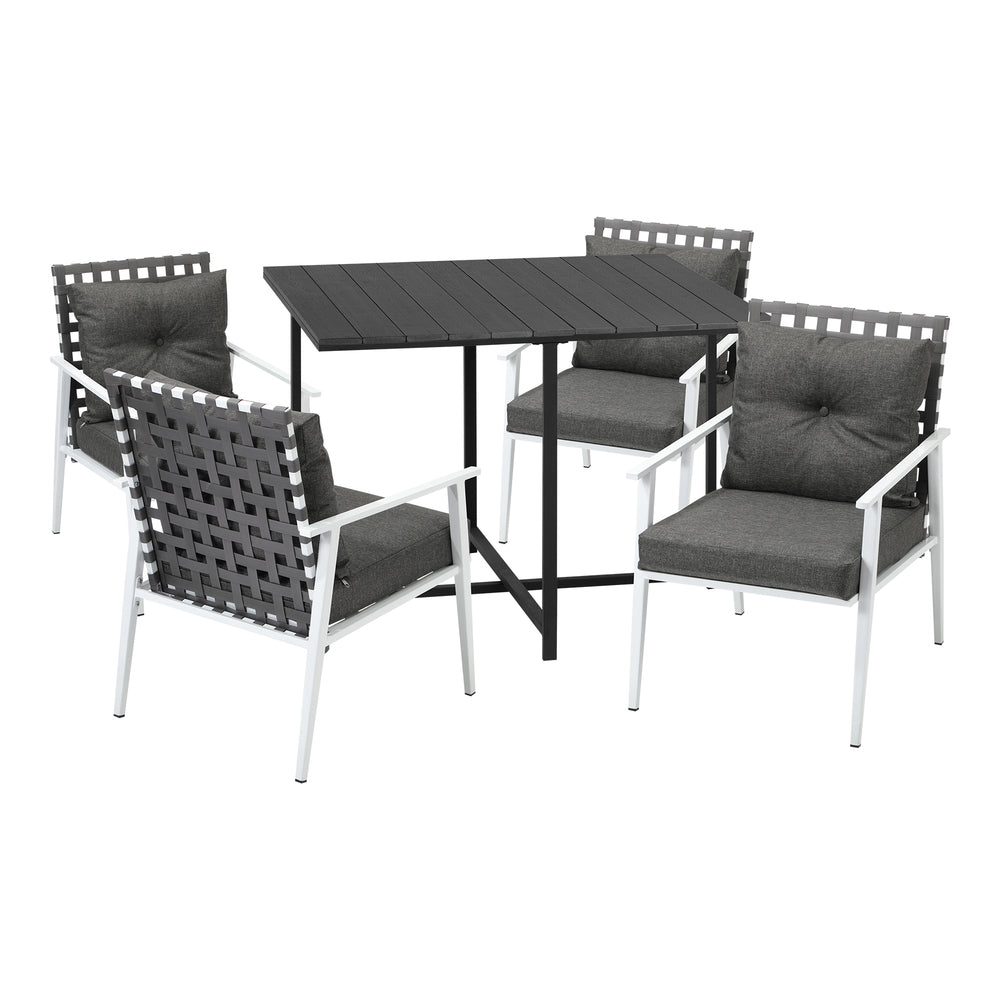 Livsip Outdoor Dining Set Balck Table Rattan White Chairs 5PC-Outdoor Dining Set-PEROZ Accessories