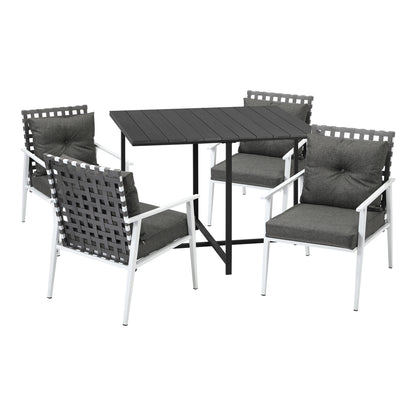 Livsip Outdoor Dining Set Balck Table Rattan White Chairs 5PC-Outdoor Dining Set-PEROZ Accessories