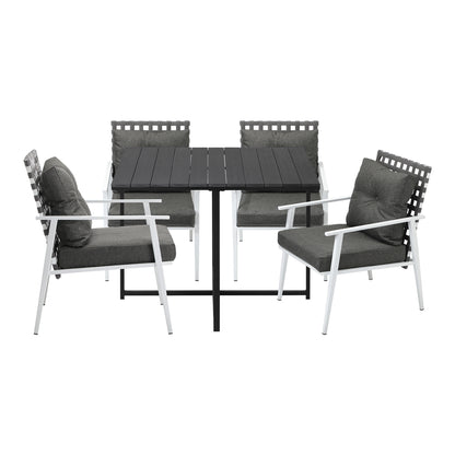Livsip Outdoor Dining Set Balck Table Rattan White Chairs 5PC-Outdoor Dining Set-PEROZ Accessories