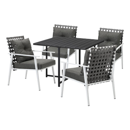 Livsip Outdoor Dining Set Balck Table Rattan White Chairs 5PC-Outdoor Dining Set-PEROZ Accessories