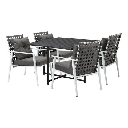 Livsip Outdoor Dining Set Balck Table Rattan White Chairs 5PC-Outdoor Dining Set-PEROZ Accessories