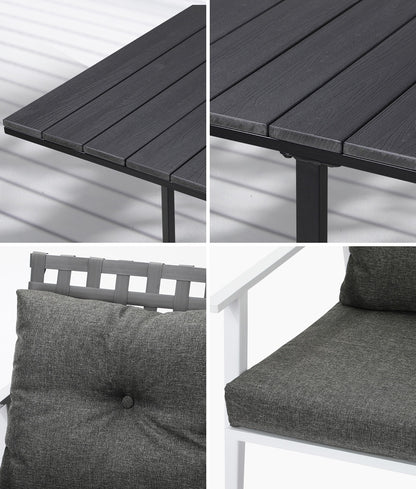 Livsip Outdoor Dining Set Balck Table Rattan White Chairs 5PC-Outdoor Dining Set-PEROZ Accessories