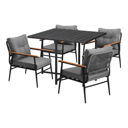 Livsip Outdoor Dining Set Garden Black Table and Chairs 4 Seater-Outdoor Dining Set-PEROZ Accessories