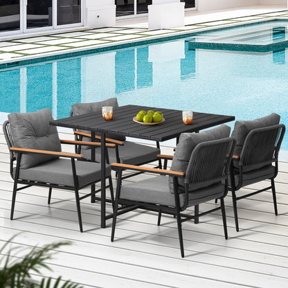 Livsip Outdoor Dining Set Garden Black Table and Chairs 4 Seater-Outdoor Dining Set-PEROZ Accessories