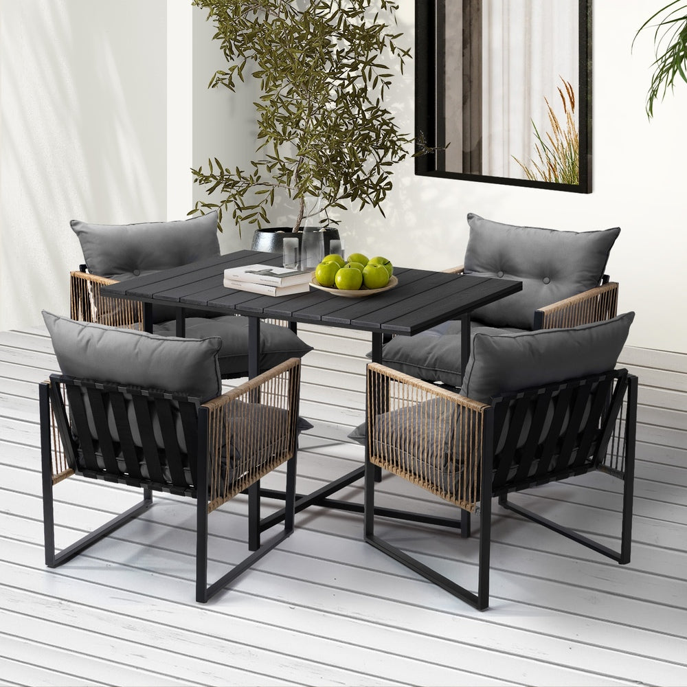 Livsip Outdoor Dining Set Black Table 4 Seater-Outdoor Dining Set-PEROZ Accessories