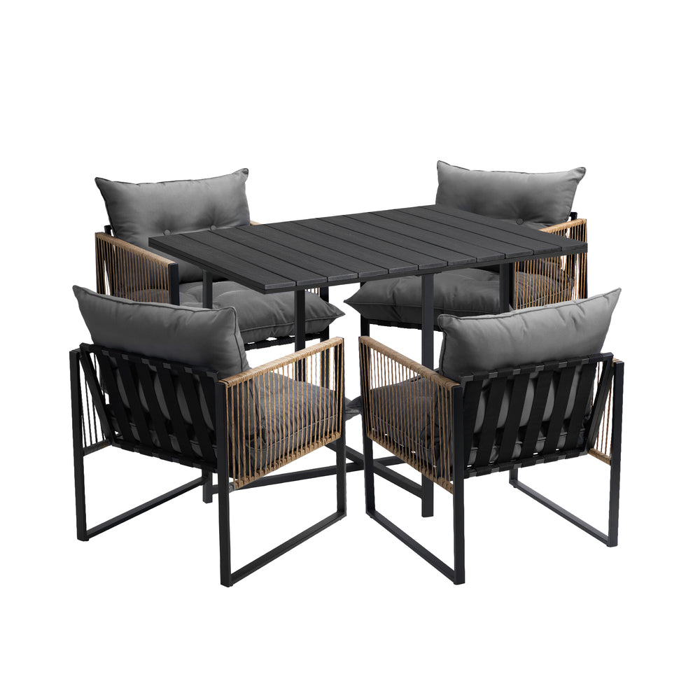Livsip Outdoor Dining Set Black Table 4 Seater-Outdoor Dining Set-PEROZ Accessories